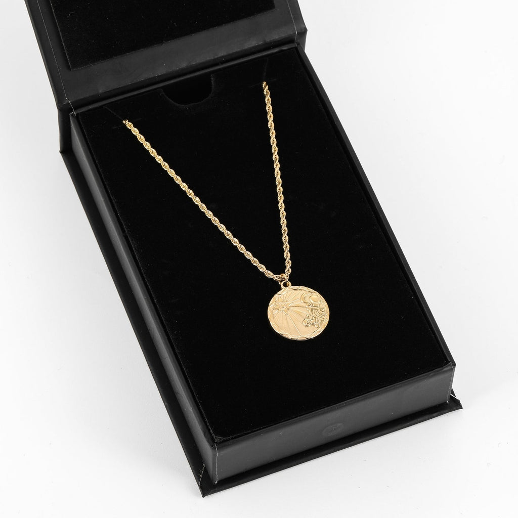 Zodiac Coin Necklace w/ Rope Chain